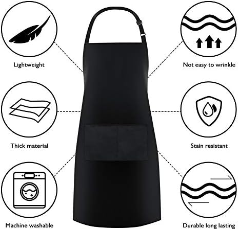 Jubatus 1 Pack Bib Aprons with 2 Pockets Cooking Chef Kitchen Apron for Women Men, Black - Image 6