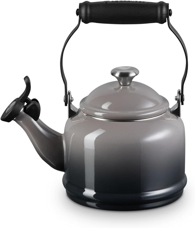 Le Creuset Enamel On Steel Demi Tea Kettle with Metal Finishes, 1.25 qt., Oyster