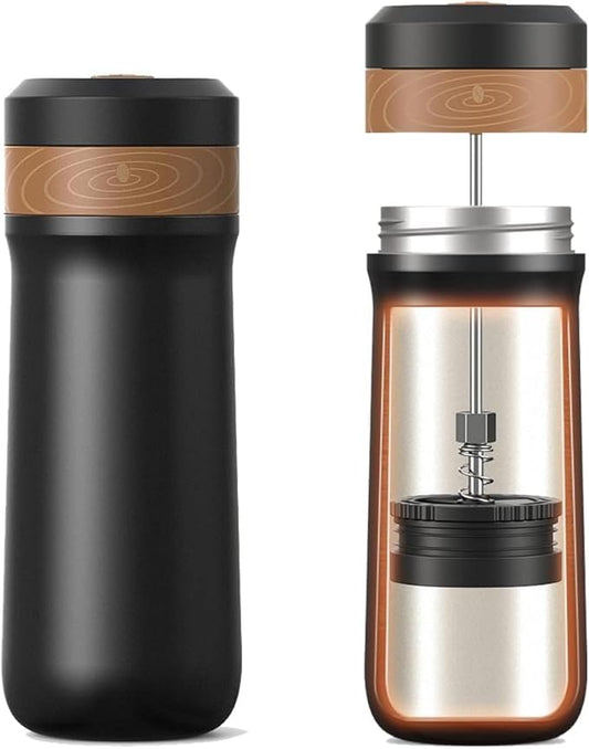 Portable French Press Stainless Steel Coffee Maker Travel French Press Insulated Bottle Cup - 320ml Portable Coffee Maker with Double Wall Insulation, Ideal for On - the - go Coffee Lovers