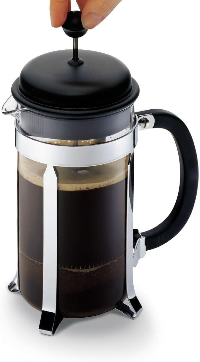 Bodum Caffettiera French Press Coffee Maker, Black Plastic Lid and Stainless Steel Frame, 8-Cup, 34-Ounce