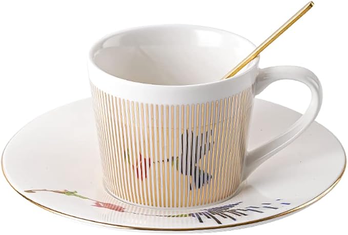 Mirror Cups and Saucers (Bird), Mirror Reflection coffee mug, Reflection Coffee Cup, Tea Cups and Saucers Sets for Women Wedding Party Afternoon Tea
