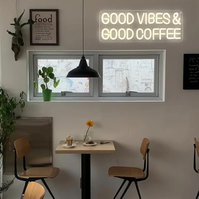 Good Vibes & Good Coffee LED Neon Sign Coffee Bar Shop Cafe Drink Neon Light Restaurant Decoration Home Wall Decor Welcome Open Sign