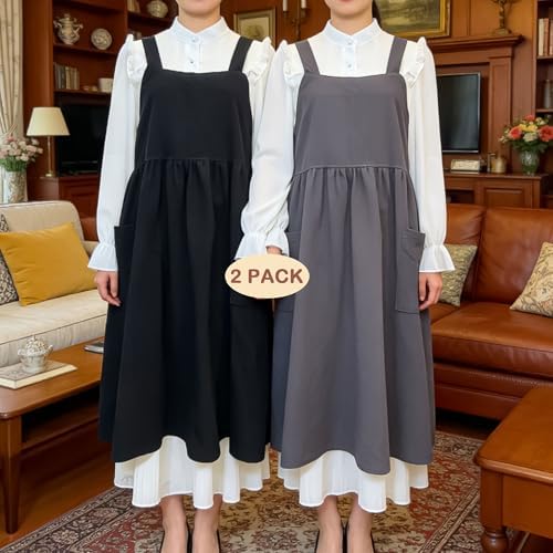 Uaussi Cotton Linen Apron Cross Back Work Apron for Women with Pockets Pinafore Dress X Cross Halter Apron for Chef Gardening - Image 6