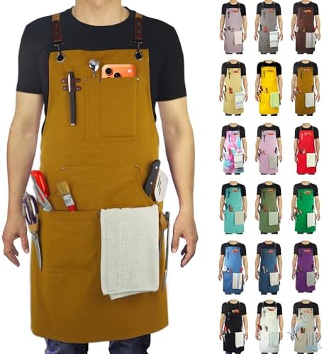 Kitchen Apron, Work Apron, Canvas Apron, Khaki | Multiple Pockets, Gardening, Painting, BBQ, Artist, Carpenter, Sizes M to XXL by Stenffy
