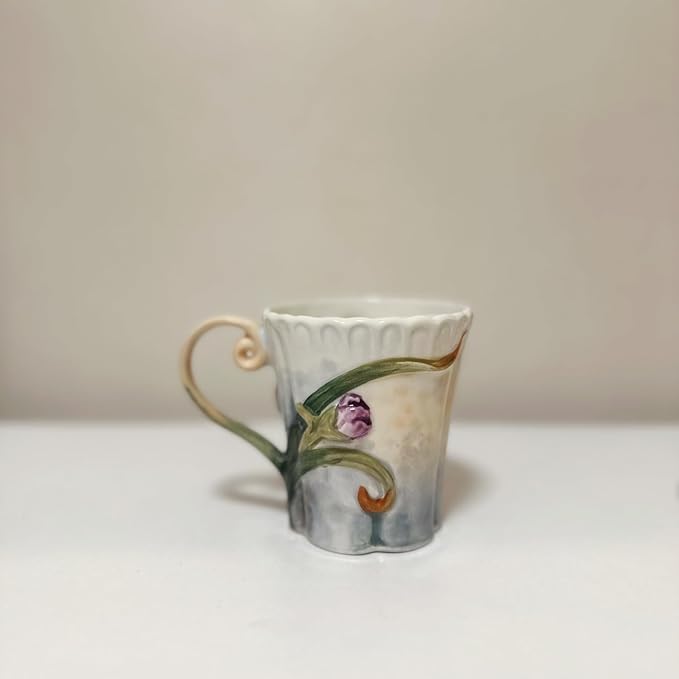 Ceramic Tea Cup and Saucer Set ，6OZ 3D Hand-painted Hummingbird and Flower Coffee Mug，Gift for Women