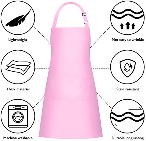 Jubatus 2 Pack Bib Aprons with 2 Pockets Cooking Chef Kitchen Apron for Women Men, Pink - Image 6