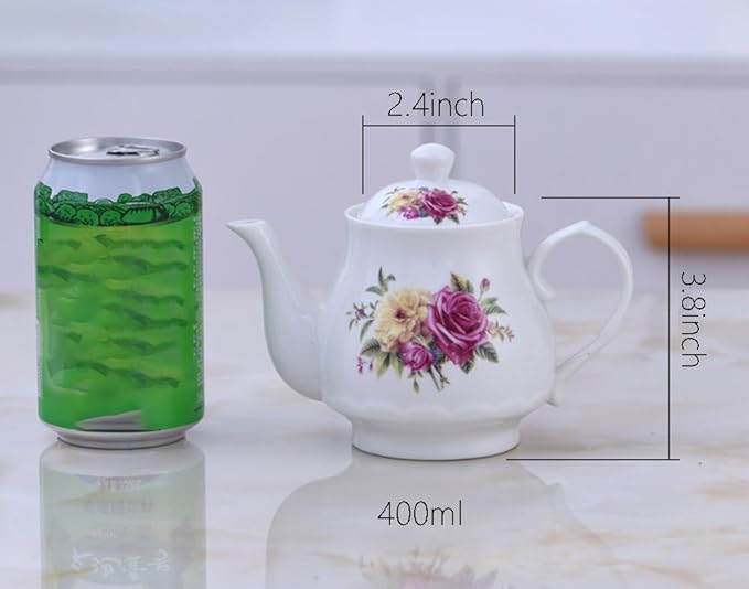 123Arts Small Teapot, Flower Teapot, Ceramic Tea Pot, Small Tea Pot for 1 Person Use,13oz,400ml