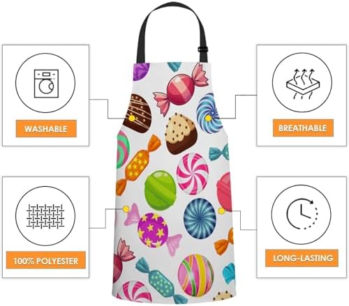 Sweet Candies Kitchen Apron for Women Men, Unisex Adjustable Cooking Apron, Waterproof Apron for Home Kitchen, Restaurant, Coffee House - Image 4