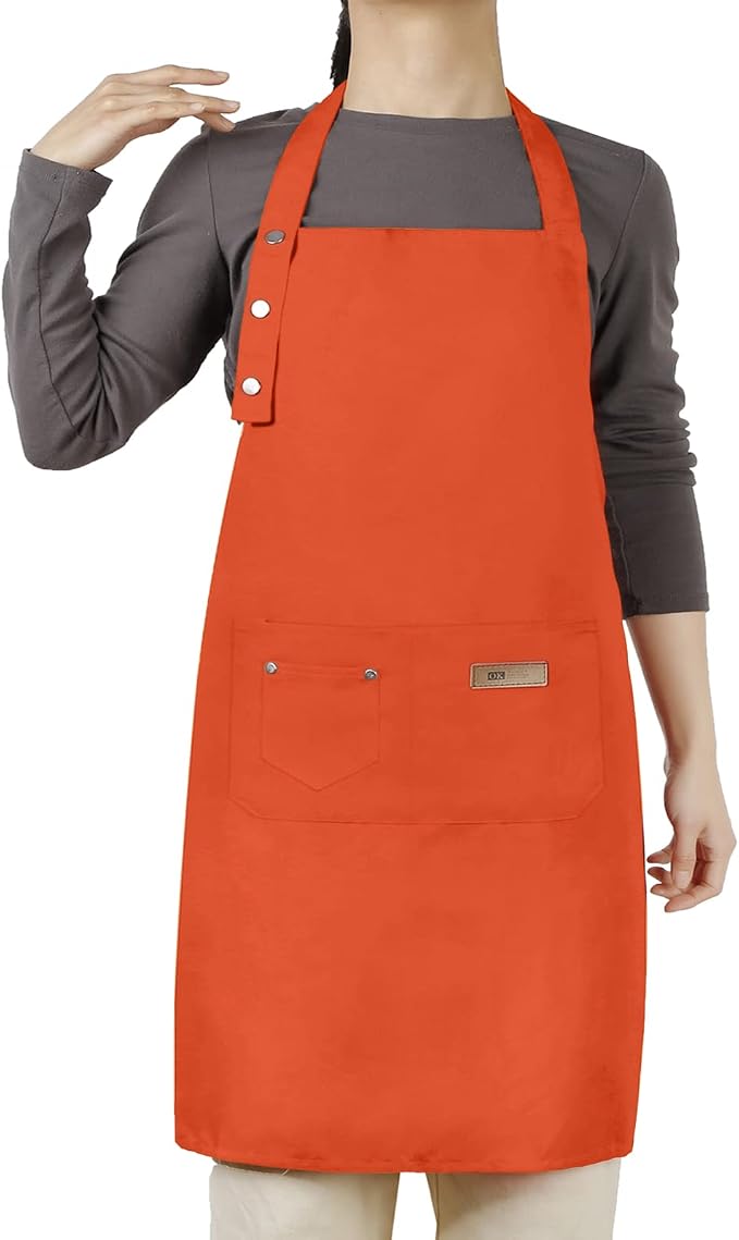 Hongsome Adjustable Button Apron for Women Men Artist Painting Pottery Garden Cooking Kitchen Chef 3 Pockets Waterproof M-XXL by brand