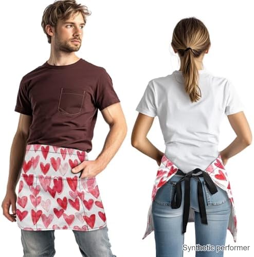 Server Apron with 3 Pockets 13 Inch Short Half Waist Aprons Waterproof Cooking Aprons for Women Men - Image 2
