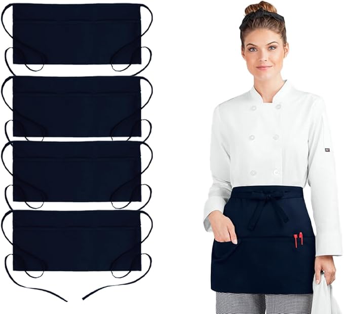 Avalon Kitchen Server Aprons with 3 Pockets, 100% Polyester Waist Apron with Pockets, 24x12 Inche Waitress Apron with Pockets by Avalon+Kitchen