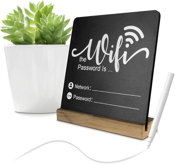 WiFi Password Sign Wooden WiFi Sign Wireless Network Sign Table Chalkboard for Restaurant Supermarket Office Home Bar Coffee (6.1" HX5.9 W Black2)
