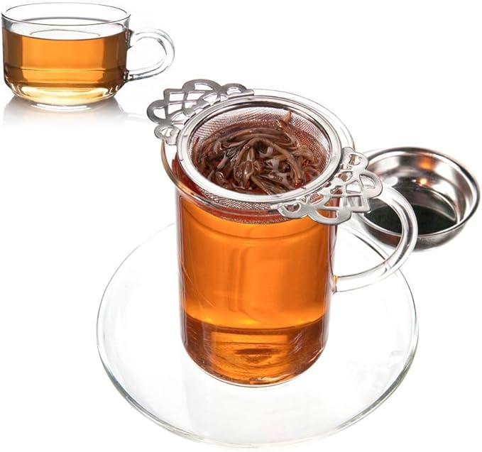 4 Set Tea Strainers with Drip Bowls, Loose Leaf Tea Strainers with Double Winged Handles Extra Fine Mesh Tea Infuser Brew Loose Leaf Tea, Spices, Seasonings