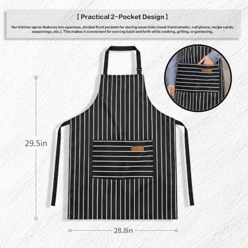 Chef Apron Bib Apron with 2 Large Pockets Adjustable Neck Strap Kitchen Apron Cooking Apron Stripes Baking Apron - Image 3