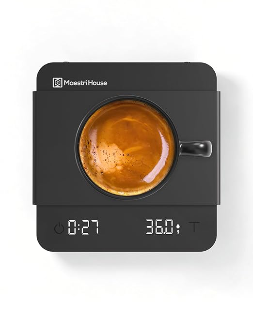 Maestri House S1 Air Espresso Scale with Timer, 0.1g Precision Coffee Scale with Auto Tare, 3 Smart Brew Modes, Ultra-Slim 0.63" Low-Profile, Rechargeable Digital Scale for Espresso & Pour Over