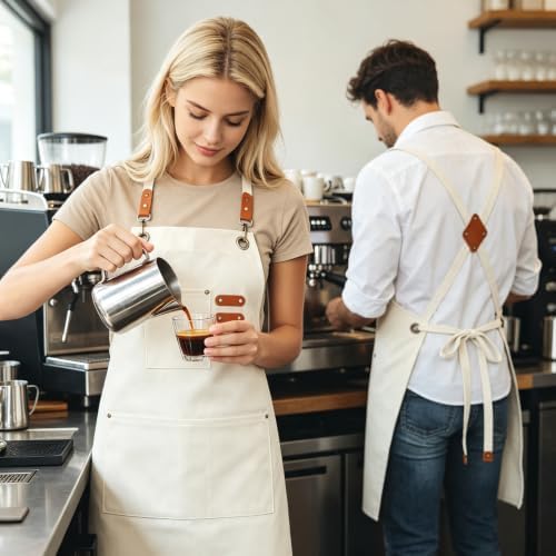 NLUS Chef Aprons for Men Women with 4 Pockets, Water Repellent Cotton Canvas Cross Back Apron - Image 6