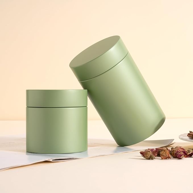 3 Packs Tea Tin Canister for Loose Tea Metal Tea Canister 9 oz 15 oz Round Tin Can for Coffee Beans Tea Container for Kitchen Storage Sugar Matcha Spice Powder (Mint Green, S_2.95x2.95)
