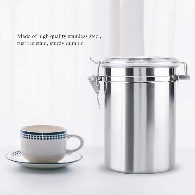 Joyzan Stainless Steel Coffee Canister, Airtight Ground Coffee Bean Storage Container Keep Fresh Organizer Jars Clear Clamp Lid Large Capacity for Kitchen Organization Pantry Tea Flour Sugar 1800ML