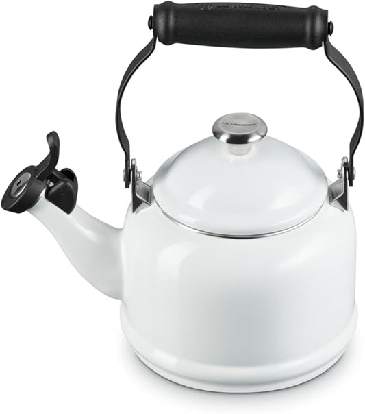 Le Creuset Enamel On Steel Demi Tea Kettle with Metal Finishes, 1.25 qt., White