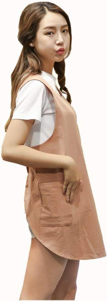 Shortened Design Apron, Japanese Style Soft Cotton Linen Apron with Two Side Pockets, X Cross Halter Aprons, Kitchen Cooking Clothes Gift for Women DIY Project, Crafting, Cooking, Baking(Orange Red) by KKTOCHVC