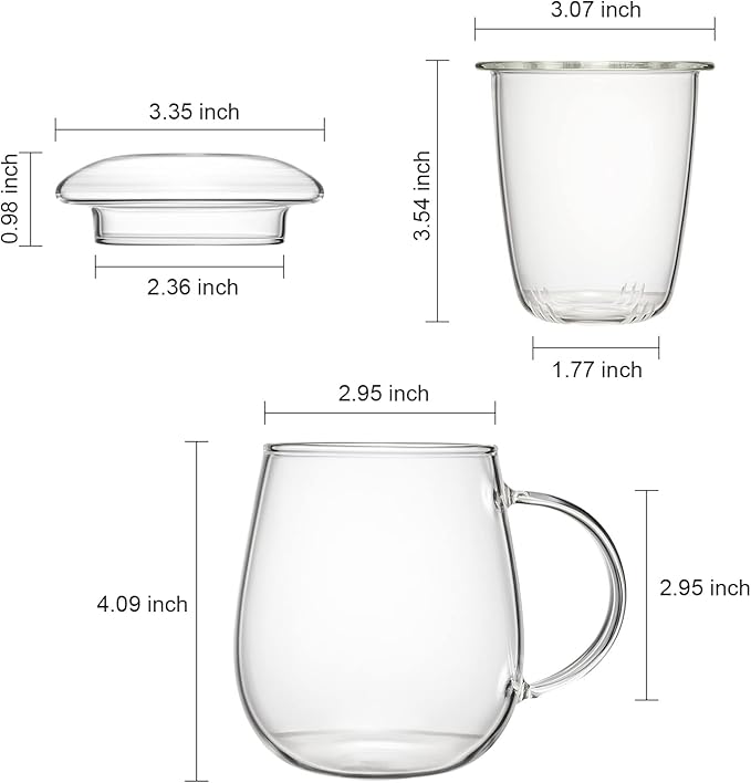 Lezero Glass Tea Cup with Strainer and Lid Gift Kit, Borosilicate Infuser Mugs with Filter for Blooming & Loose Leaf Tea, Heat Resistance, Lead-free, Microwave & Dishwasher Safe, 17oz