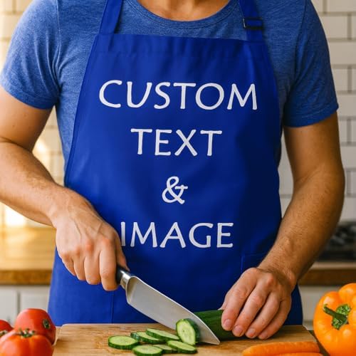 Custom Apron Women Men with Pockets Personalized Name Logo Cooking Aprons | Customizable Full Length Cotton Twill, Add Any Text Photo or Business Logo, Two Deep Pockets, 14 Colorways - Image 4