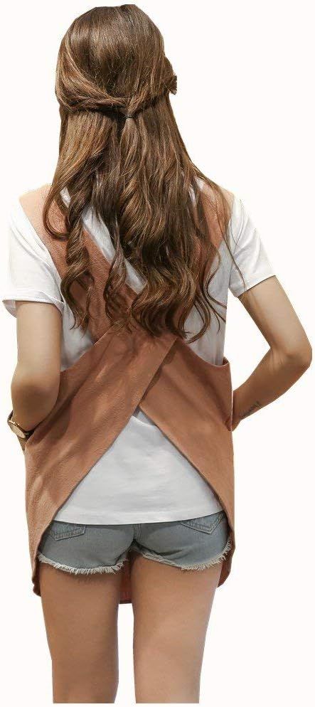 Shortened Design Apron, Japanese Style Soft Cotton Linen Apron with Two Side Pockets, X Cross Halter Aprons, Kitchen Cooking Clothes Gift for Women DIY Project, Crafting, Cooking, Baking(Orange Red) - Image 4