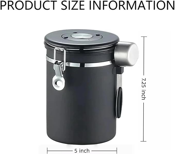 Coffee Airtight Canister, 60 fl oz Black Stainless Steel, Pantry & Storage for Coffee Beans, Rice, Tea, Sugar, Cereal, Flour