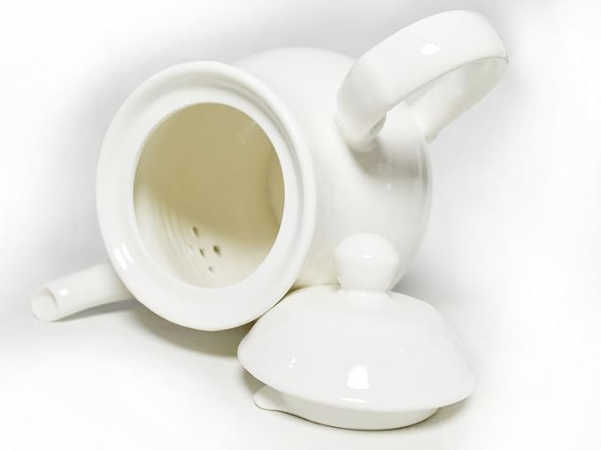 White Porcelain Teapot, Lotus Tea Pot Coffee Tea Water Pot Vintage Ceramic Gooseneck Kettle (35oz)