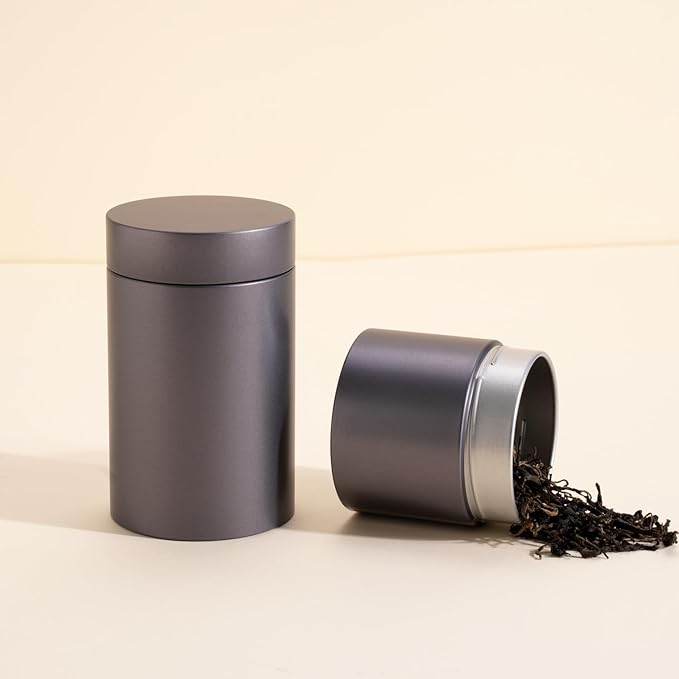 3 Packs Tea Tin Canister for Loose Tea Metal Tea Canister 9 oz 15 oz Round Tin Can for Coffee Beans Tea Container for Kitchen Storage Sugar Matcha Spice Powder (Grey, S_2.95x2.95)