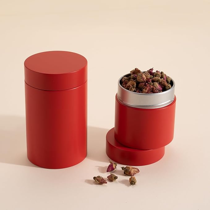 3 Packs Tea Tin Canister for Loose Tea Metal Tea Canister 9 oz 15 oz Round Tin Can for Coffee Beans Tea Container for Kitchen Storage Sugar Matcha Spice Powder (Red, L_2.95x4.92)