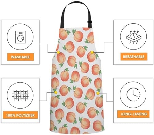 Watercolor Peaches Apron for Women Men, Adjustable Apron Cooking Kitchen Chef Apron for Home Kitchen, Baking Gardening BBQ, Coffee House, Restaurant - Image 4