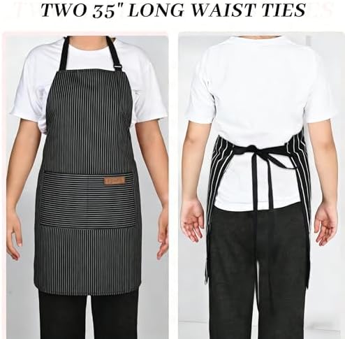 2Pack Adjustable Kitchen Apron for Women Men with 2 Pockets，Cotton-Polyester Blend Bib Aprons for Cooking,Baking - Image 6