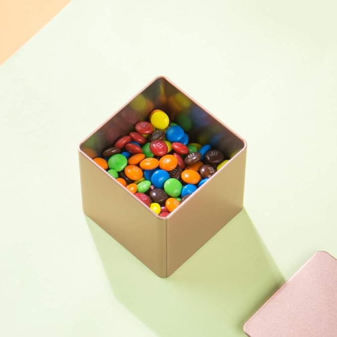 Colorful Square Tin Can Empty Cube Steel Box Storage Container for Treats, Gifts, Favors, Loose Tea, Coffee and Crafts, Mini Portable Small Storage Kit (Red, 1-Small 1-Large)