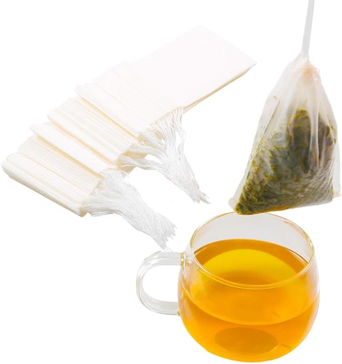 Tea Filter bags, safe and natural material, disposable tea infuser, empty tea bag with drawstring for loose leaf tea, set of 200（3.15 x 3.94 inch ） (White200)
