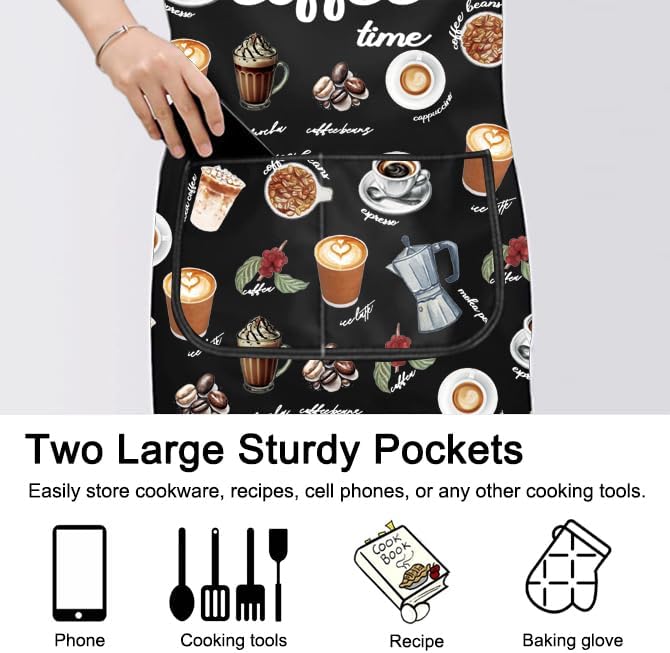 PXTIDY Coffee Time Kitchen Apron Barista Gift Home Cafe Gift Coffeeholic Gift Coffee Shop Apron For Waterproof Adjustable - Image 5