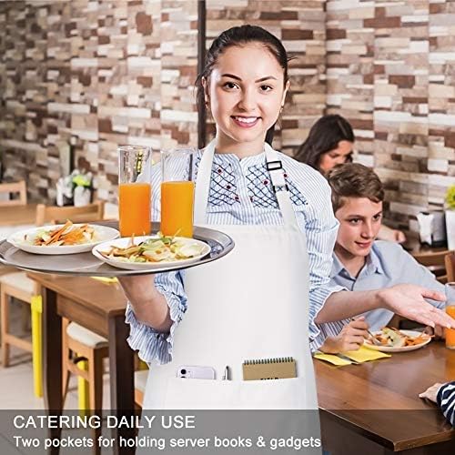 Jubatus 12 Pack Bib Aprons with 2 Pockets Cooking Chef Kitchen Apron for Women Men, White - Image 5