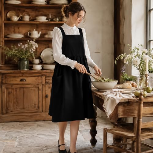 Uaussi Cotton Linen Apron Cross Back Work Apron for Women with Pockets Pinafore Dress X Cross Halter Apron for Chef Gardening - Image 6