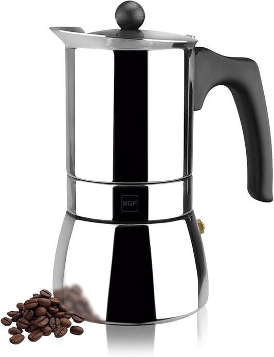 Magefesa Genova Stovetop Espresso Maker, 10 Cups/17 oz, 18/10 Stainless Steel Moka Pot, Italian Greca Coffee Maker, Suitable for Induction