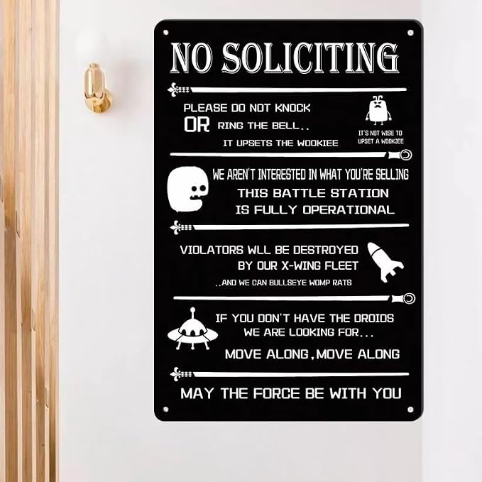 No Soliciting Sign for House Funny No Soliciting Signs for House Door Office Business Please Do Not Knock or Ring The Bell Modern Design Metal Sign for Indoor and Outdoor Use 12" x 8" - Image 5