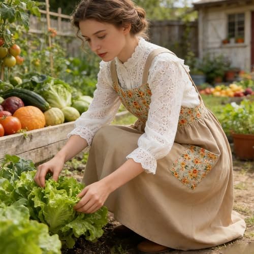 Uaussi Cotton Linen Apron Cross Back Work Apron for Women with Pockets Pinafore Dress X Cross Halter Apron for Chef Gardening - Image 6
