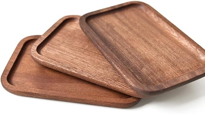 6 Pack Solid Wood Serving Platters and Trays of Natural Wood with Edge,Rectangular Avoid Sliding and Spilling Food