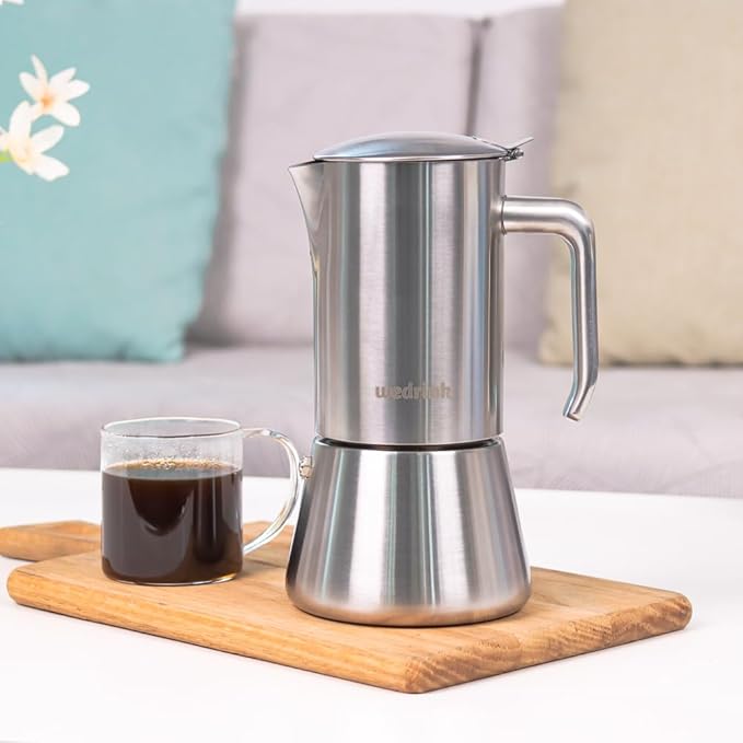 wedrink Stovetop Espresso Maker 6 Espresso Cups Stainless Steel Moka Pot for Greca, Induction, Electric & Gas Stoves(10 OZ/300ml)