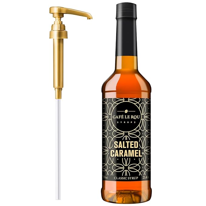NEW Café Le Rou Salted Caramel Coffee Syrup 25.4 oz (Caramel, 1-pack)*Includes 1 Syrup Dispensers*Flavoring Syrup for Tea and Coffee