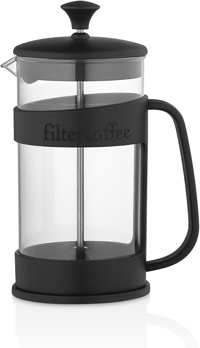 French Press Coffee and Tea Maker - 400ml (13.5oz) BPA-Free Heat-Resistant Plastic Body - Perfect for Herbal Tea, Filter Coffee, and Espresso Brewing - Sleek Black Design