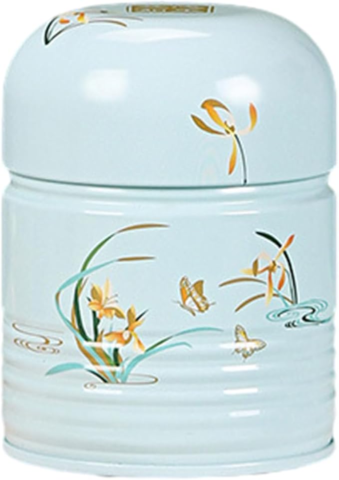 Tea Tin,Round Tea Box Compact Tea Container Convenient Tea Storage Box Tinplate Tea Canister Tea Storage Jar for Various Teas, 7.3x9.9cm