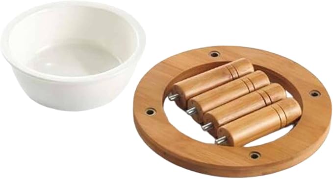 Elevated Cat Bowl Ceramic Bowl Feeder Bamboo Wood Stand Whisker Water Assembly Suitable for Indoor Feeding Pet Owne, 16.2cmx16.2cmx8.8cm