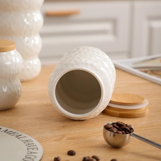 Ceramic Container, Ceramic Jar with Lid, Stackable Containers with Airtight Seal Container Kitchen Food Storage Jars for Serving Ground Coffee, Tea, Sugar, Spice and More (small 10oz/300ml)