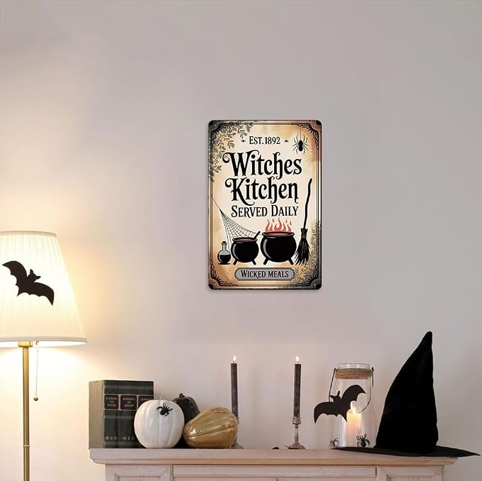 Vintage Halloween Metal Sign ''Witches Kitchen Served Daily'' Tin Sign - 8x12 Inch, Spooky Witches Cauldron Art Sign For Kitchen, Cafe, Garage Decor, Halloween Party Accessories, Halloween Decor - Image 6