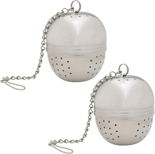 HIC Kitchen Tea Ball Infusers, 18/8 Stainless Steel, Set of 2, For Loose Leaf Tea and Mulling Spices